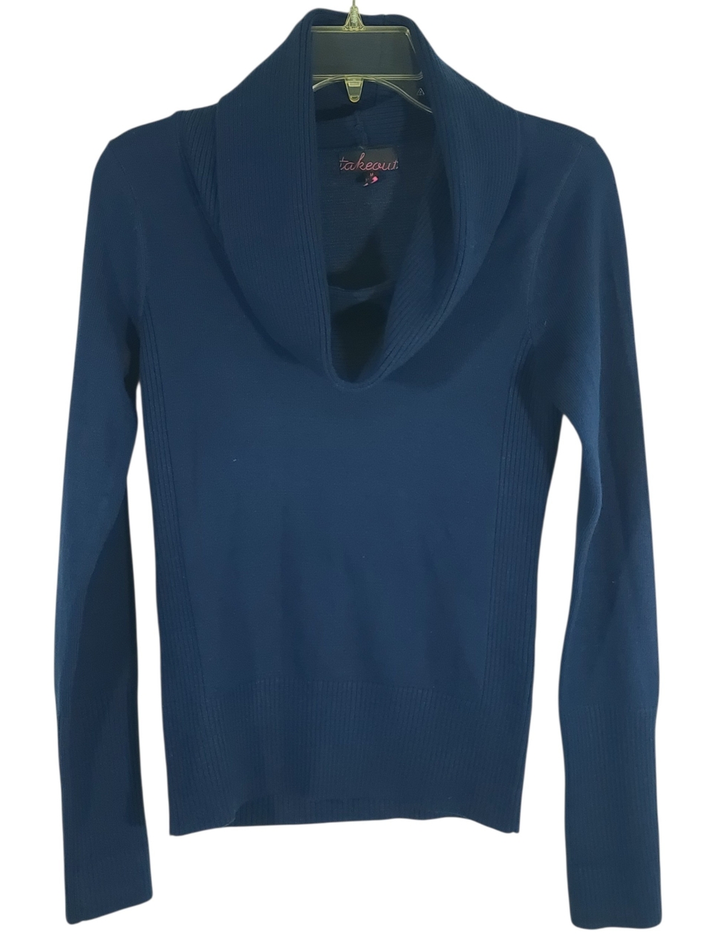 Takeout Deep Navy Cowl Neck Slim Sweater Size Med